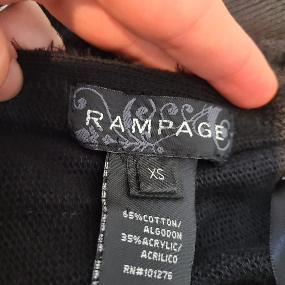 Vtg Y2K Rampage Cardi Sweater Women XS Black Tie Front Buffy Goth Rose Romance - Picture 8 of 9